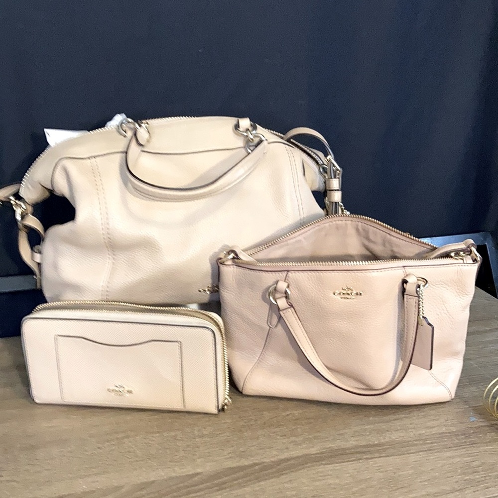 Coach 3 piece set tan wallet small purse and large purse